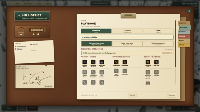 The playbook showing the Mountain Operations talent tree